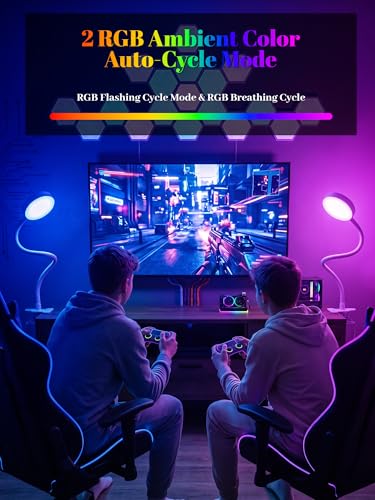 Clip on Lamp,10 RGB Colors+10 Brightness Clamp Light, 500 Lumen Bright Desk Lamp with Clamp, 72 LED Desk Light with USB Adapter, Clip on Reading Light for Bed/Headboard/Bedside Table/Bedroom/Dorm - color: White