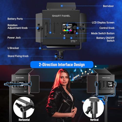 Mettlelite SPL210C Light Kit 2 Packs, RGB LED Video Light with APP Control, 360° Full Color RGB, 2800K-8000K, CRI/TLCI 97+, 10 Scenes, Photography Studio Light Kit with Light Stand for Photo and Video - size: SPL210C - 2 Lights Kit