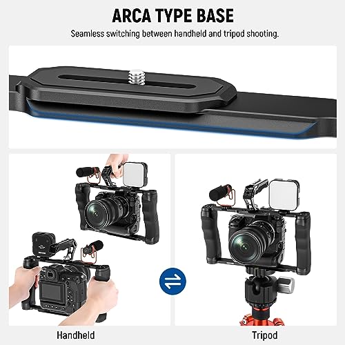 NEEWER Universal Camera Cage & Top Handle with 3/8" ARRI Locating Pins Kit, Video Rig Camera Stabilizer with Arca Type Base, Dual Handgrips, Compatible with SmallRig Accessories, CA016T - style: CA016T