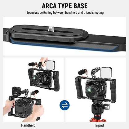 NEEWER Universal Camera Cage & Top Handle with 3/8" ARRI Locating Pins Kit, Video Rig Camera Stabilizer with Arca Type Base, Dual Handgrips, Compatible with SmallRig Accessories, CA016T - style: CA016T