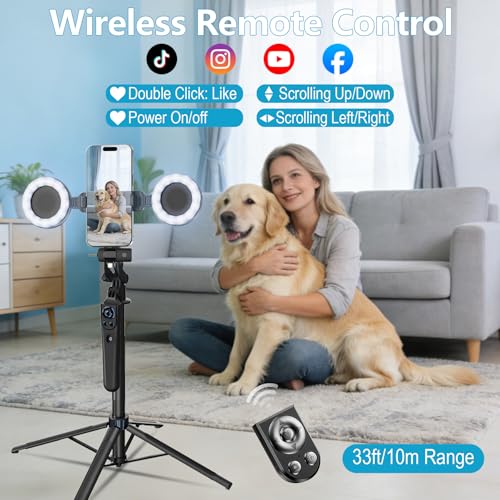 71" Content Creator Essentials Vlogging Kit - 2 Lights & 2 Mics, 360° Rotating Auto Face Tracking Tripod for iPhone/Android/Camera with Wireless Remote, No App for Vlog, Live, Video Record