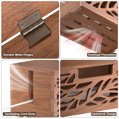 Wooden Cable Management Box, Large Cord Hider Box & Cable Organizer Box for Power Strips, Electrical Cords, Desk & Floor Cables Suitable for Home & Office