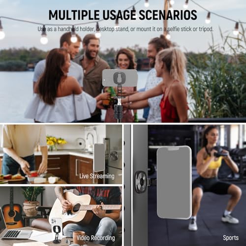 NEEWER PA095 Dual Magnetic Ring Holder for Phone, Slim Folding Magnetic Mobile Phone Holder with 1/4" Screw for Tripod Compatible with MagSafe iPhone Samsung Huawei Android for Video, PA095