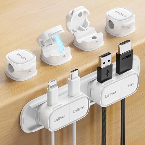 6 Pack Magnetic Cable Clips [1s Open/Lock], Cord Organizer Holder | Strong Adhesive Desk Cable Management- Organize Charging Cords Neatly for Home, Office, Car,Desk, Nightstand - color: White