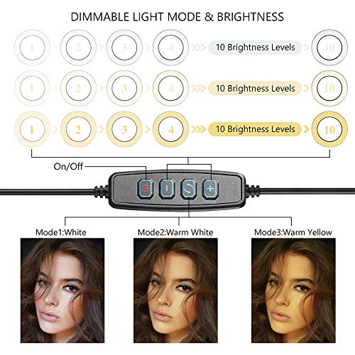 LED Ring Light with Stretchable Tripod Stand Selfie Stick, 6-inch Dimmable Floor/Table Annular Lamp for Selfie, Makeup, Live Stream, YouTube, Vlog, Camera/Phone Video Shooting USB Plug - color: Black-6''