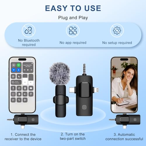 Labstandard 3-in-1 Wireless Lavalier Microphone for iPhone & Android - Studio Quality Sound with Noise Cancel, Plug & Play Mini Mic for Recording, Vlogging & Live Streaming