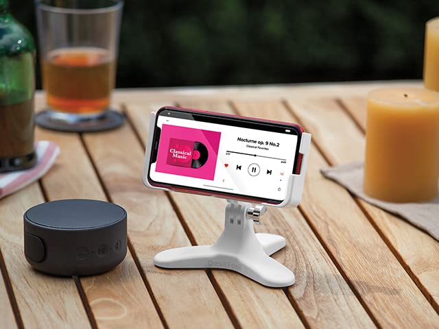 WeatherTech DeskFone Two View in White - Adjustable, Universal Cell Phone Holder Mount Stand for Desk, Counter, Table - Tripod Design for iPhone & Smartphone Charging - Violet Metal Knobs - color: Violet Metal Knobs
