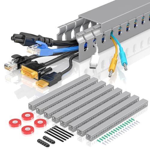 Open Slot Wire Duct Kit, 125.6"(8 x 15.7) Server Rack Cable Management, Cable Management Raceway for Hide Network HDMI VGA Cable, Wiring Raceway Cable Duct, Desk Wire Channel, 8 Pack, Grey - size: Grey-8