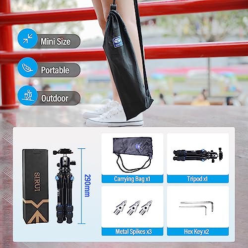 SIRUI AM203 Mini Travel Tripod with 360° B00K Ball Head, Lightweight Aluminum Tripod for Travel and Tabletop Use, Max Load 20lbs/10KG, Folded Height 11.4”, Max Height 16.7” - size: AM-203+B-00K