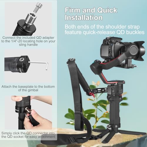Weight Reducing Adjustable Shoulder Strap, RS4 RS3 Gimbal Shoulder Strap, Gimbal Belt with Baseplate Quick Release QD Buckles, Compatible with Sling Handle for DJI RS 4/RS 4 Pro/RS 3/RS 3 Pro/RS 2 - color: W3207.