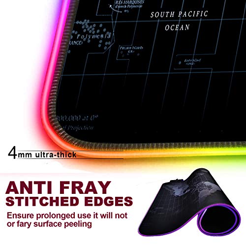 Extended RGB Gaming Mouse Pad, Extra Large Gaming Mouse Mat for Gamer, Waterproof Office Desktop Mat with 10 Lighting Mode, for PC Computer RGB Keyboard Mouse - 31.5'' x 15" x 4mm(Map)