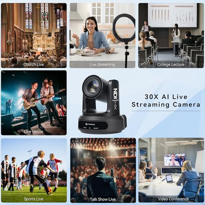 TONGVEO NDI AI Auto-Tracking IP PTZ Camera SDI/HDMI/USB3.0/LAN PoE 30X Optical + 8X Digital Zoom 1080P 60fps for Live Streaming Church Services Education Video Conference with OBS vMix and More - color: Shadow