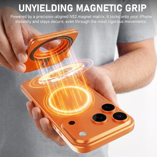 IST IDEA for Magsafe Tripod, Tripod for iPhone Lightweight Aluminum Alloy & Angle Adjustment & Strong Magnets iPhone Tripod Stand Compatible with 17/16/15/14/13/12 (Included Metal Ring) - color: Orange