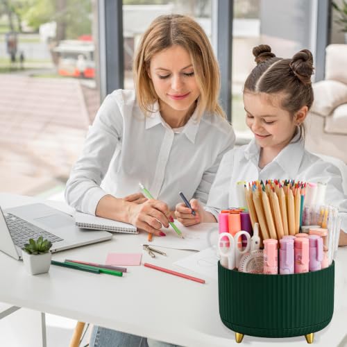 Camelmother 360°Rotating Pen&Pencil Holder For Desk With 5Slots Cute Office - color: Green