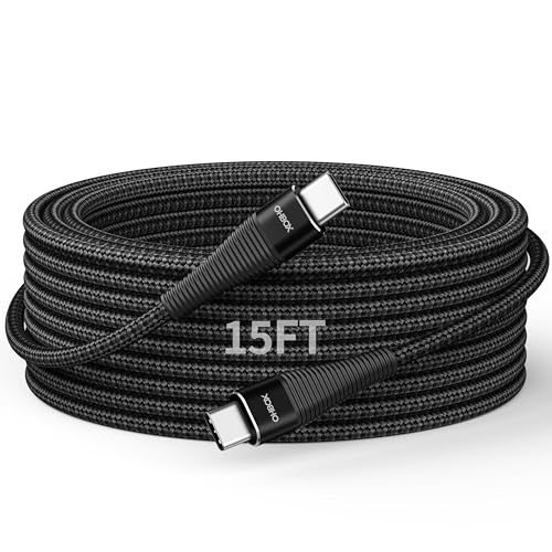 Extra Long USB C to USB C Cable (15FT 100W) USBC Charger Fast Charging Cord Braided, Type C Cable for iPhone 17 Pro Max, 16/15, iPad Pro/Air/Mini, MacBook, Samsung, Android Phones, Tablet & Laptop - color: Gray Black, size: 15 FT - 1 Pack, style: USB C to