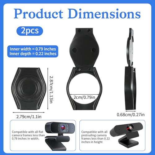 2 Pack Universal Webcam Cover, Desktop Computer Camera Privacy Cover Lens Shutter Cap Hood Plastic Streaming Web Camera Covers Clip for Laptop, Computer Black