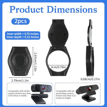 2 Pack Universal Webcam Cover, Desktop Computer Camera Privacy Cover Lens Shutter Cap Hood Plastic Streaming Web Camera Covers Clip for Laptop, Computer Black