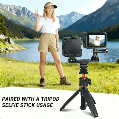 Dual Cold Shoe Extension Bar Mount – Aluminum Dual hot Shoe Bracket with 1/4" Thread and Cable Management Slot, Compatible with DSLR Cameras, LED Video Lights, Microphones, Monitors, and More