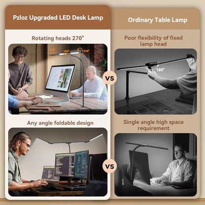 Pzloz Led Desk Lamps for Home Office - Eye Caring Architect Lamp with Clamp, Double Head Computer Monitor Work Desk Light with Remote Control: 24W Flexible Dimmable Desktop Table Lamp - color: Black Plus