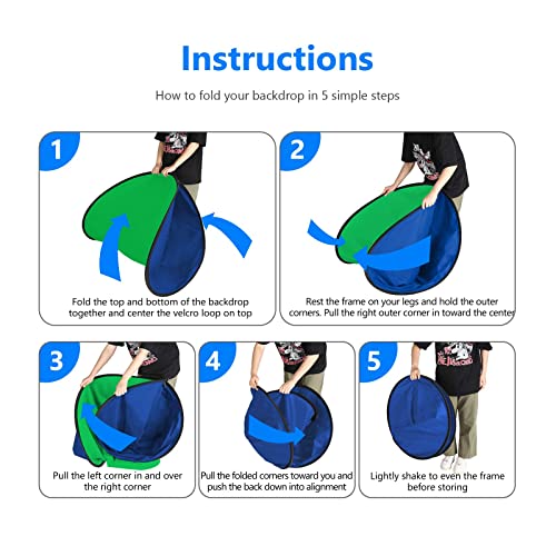 5x6.5ft Pop Up Green Screen, 2-in-1 Blue & Green Collapsible Chroma Key Backdrop for Live Streaming, Zoom Calls, Photography - color: Blue & Green