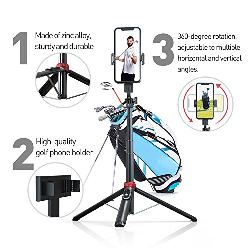 62" Phone Tripod & Selfie Stick for Golf Training, Extendable Cell Phone Tripod Stand with Wireless Remote and Phone Holder, Golf Training Aid - Compatible with iPhone Android iPhone