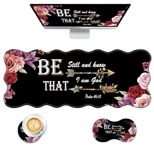Mouse Pad with Wrist Support + Desk Mat + Coaster 3 in 1 Set, XL Large Gaming Mousepad Ergonomic Mouse Pads for Desk Computer Laptop Office,Bible Verse Psalm 46-10 Adorable Peony Flower - color: Bible Verse Psalm 46-10 Adorable Peony Flower, size: 3 Pcs-X