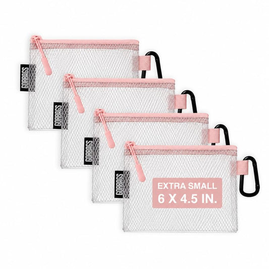 GOBAGS Air Production Extra Small Clear Zipper Pouch (4-Pack) – Cable Organizer & Travel Gear Bag for Electronics, Camera Accessories, Tool Pouch & Small Tech Storage (Pink) - color: Pink, size: X-Small