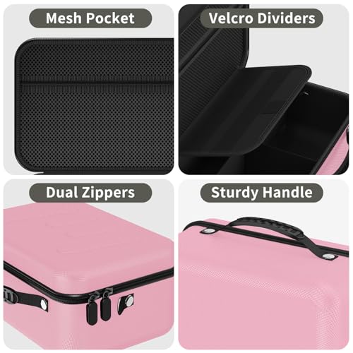 Hard Shell Camera Case Compatible with Canon EOS Rebel T7/R50/R100 and More DSLR & Mirrorless Cameras – Portable Travel Bag with Adjustable Dividers, Mesh Pocket & Shoulder Strap (Pink) - color: Pink