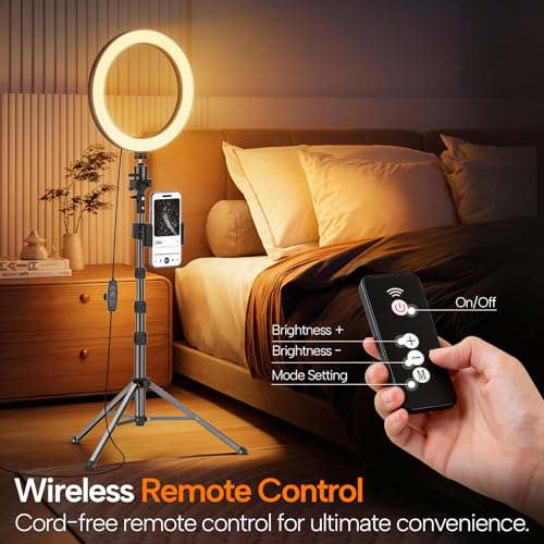 EMART 10" Ring Light with 55" Extendable Tripod Stands and Phone Holder, Dimmable LED Circle Round Light for Selfie Camera Photography/Makeup/YouTube Video/Vlogging/Live Streaming - size: 10 inches