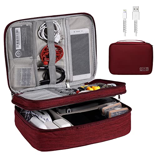 OrgaWise Electronics Organizer, Electronic Accessories Bag Travel Cable Organizer Three-Layer for iPad Mini, Kindle, Hard Drives, Cables, Chargers - color: Three layer-Red