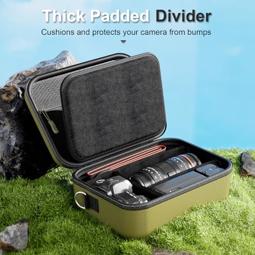 ProCase Hard Shell Camera Case for Canon Rebel T7/EOS R100/R50/DSLR/SLR/Nikon/Sony/Mirrorless Cameras, Soft Padded Digital Camera Travel Bag with 1 Shoulder Strap and 3 Adjustable Dividers -Green - color: Green