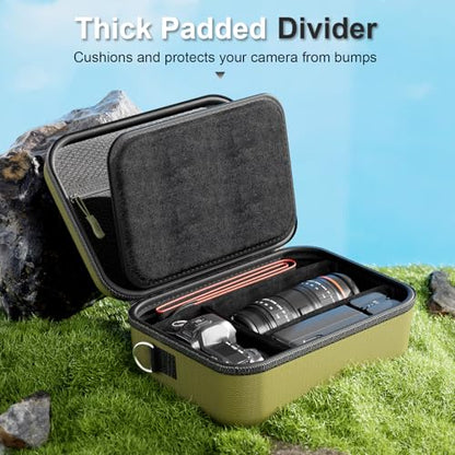 ProCase Hard Shell Camera Case for Canon Rebel T7/EOS R100/R50/DSLR/SLR/Nikon/Sony/Mirrorless Cameras, Soft Padded Digital Camera Travel Bag with 1 Shoulder Strap and 3 Adjustable Dividers -Green - color: Green