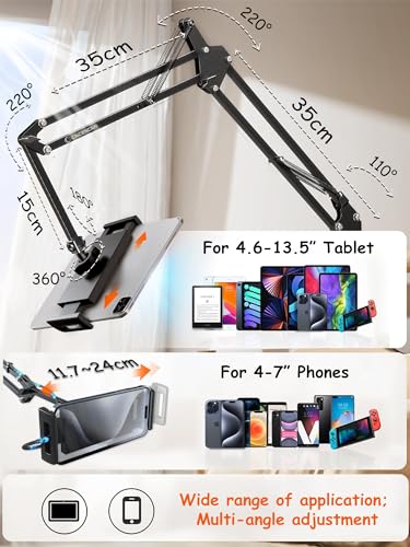 CACENCAN Foldable Tablet Stand, Tablet Stand Adjustable for Bed,Universal Flexible Tablet Holder with 360 Degree Rotation for iPad/iPhoneX/iPad Pro/N-Switch,or Other 4.5~12.9 Inches Devices - color: Black