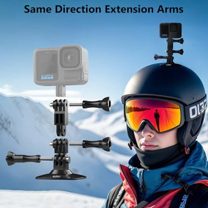 HSU Flexible Adhesive Mount with 3M Adhesive Sticky | Same & Vertical Direction Adjust Arm for Insta360 X4 X3 X2, GoPro Hero 13/12/11/10/9, DJI Osmo Action Camera Accessories