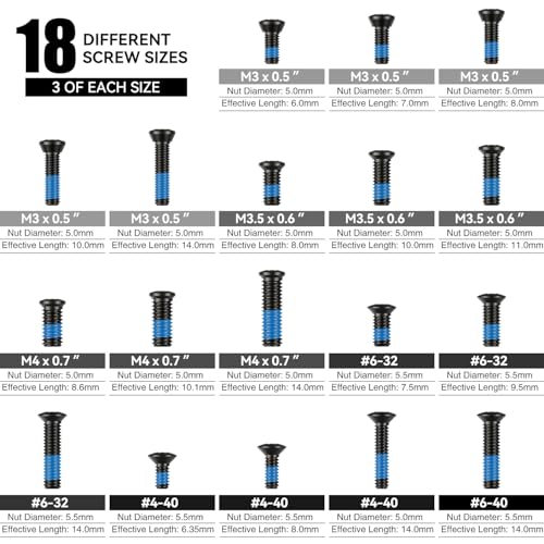 VOTATU Red Dot Sight Mounting Screws Set – 54 pcs (18 Sets) Compatibel with RMR Screws Include #6-32, #4-40, #6-40, M3 M3.5 M4,Gunsmithing Screws 3 Pcs in Each Set with DIY Options for Optics Mounting