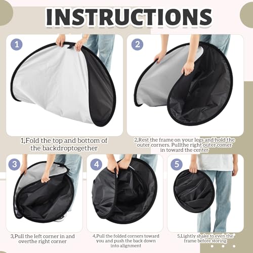 CroBlissful 5×3.3 ft(1.5mX1m) Collapsible Backdrop, Portable 2 in 1 Black and White Backgrounds with Carrying Bag, Reversible Collapsible Photography Reflector for Studio, Video & Live Streaming