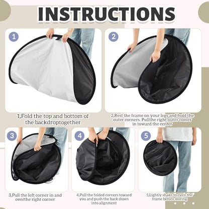 CroBlissful 5×3.3 ft(1.5mX1m) Collapsible Backdrop, Portable 2 in 1 Black and White Backgrounds with Carrying Bag, Reversible Collapsible Photography Reflector for Studio, Video & Live Streaming