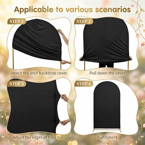 Toolterritary Set of 3 Metal Arch Backdrop Stand with Cover Set, (8FT, 7.2FT, 6.6FT Wedding Arch and Cover Set), Backdrop Arch for Party, Baby Shower, Birthday, and Graduation Ceremony - color: Black, size: 8ft+7.2ft+6.6ft