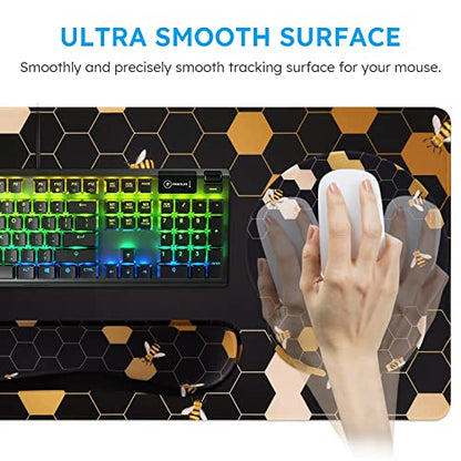 iCasso Desk Mat, Gaming Mouse Pad Wrist Support Set,4in1 XXL Large Mousepad + Keyboard Wrist Rest+Mouse Wrist Rest+Coaster Set with Ergonomic Design for Home Office Table Computer-Honeycomb - color: Honeycomb
