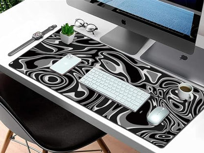 Rinaze Large Gaming Mouse Pad with Superior Micro-Weave Cloth, Extended Desk Mousepad with Stitched Edges, Anti-Slip Keyboard Pad for Computer, Home and Gaming - color: Silver