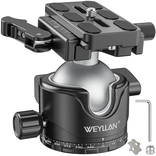 WEYLLAN EH46L Lever Ball Head with Stainless Steel Lock Pin, 46mm Low Profile Heavy Duty Tripod Ball Head Mount with Arca Swiss Quick Release Plate for Tripod Monopod DSLR Camera Camcorder Telescope - size: 46mm Ball