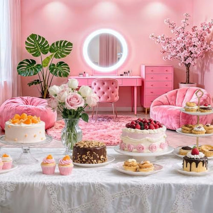 8X6ft Pink Vanity Backdrop Virtual Home Photography Background for Video Recording Live Video Zoom Calls Photo Studio Props Wall Decor Banner - size: 8X6FT