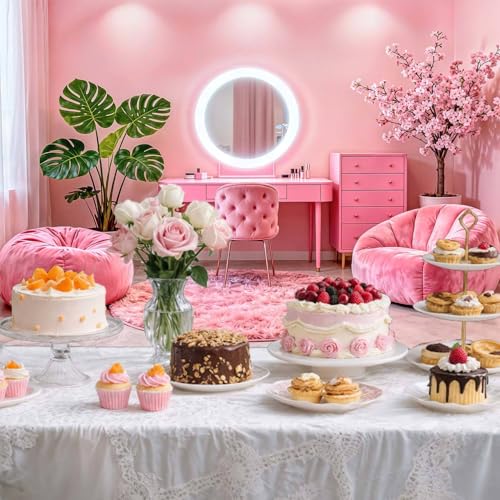 7X5ft Pink Vanity Backdrop Virtual Home Photography Background for Video Recording Live Video Zoom Calls Photo Studio Props Wall Decor Banner - size: 7X5FT