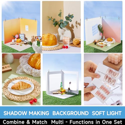 19x19 Inch Backdrop Board Kit, 2PCS Backgound Frame, 1PC Background Board, 6PCS Backdrop Paper, 6PCS Shadow Light Paper for Product, Food, Jewelery, Makeup Photography Shooting - size: 19x19inch
