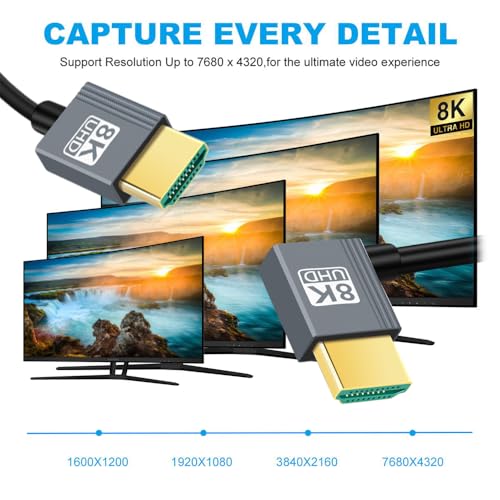 Cable HDMI 2.1 Male to HDMI Male 8K 60hz Stretch Coiled Cable Left Angled 90 Degree for HDTV Computer Laptop Monitor - style: HDMI Left Angled