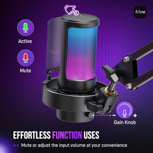 FIFINE USB Gaming Microphone Kit, PC Streaming Mic with RGB Lights, Mute, Gain Knob, Metal Boom Arm for Recording Podcast, Condenser Computer Microphone Set Compatible with PS4/PS5-AmpliGame A8T - size: A8T-Boom Arm