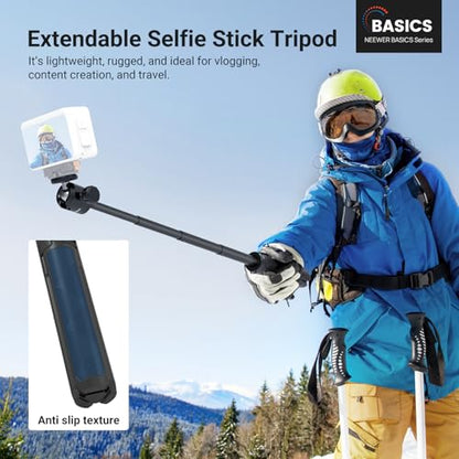 NEEWER Basics Extendable Selfie Stick Tripod, Metal Portable Stand Handle Grip Compatible with Canon G7X Mark III Sony ZV-1 RX100 VII A6400 A6600 Nikon Camera Webcam for Vlogging, DT001