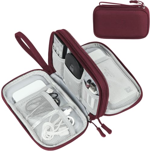 FYY Electronic Organizer, Travel Cable Organizer Bag Pouch Electronic Accessories Carry Case Portable Waterproof Double Layers All-in-One Storage Bag for Cable, Cord, Charger, Phone, Earphone Wine Red - color: Wine Red, style: Small