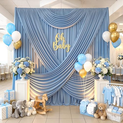 10ftx12ft Wrinkle Free Dusty Blue Backdrop Curtain, 2 Panels 12FT Height Wedding Backdrop Drapes, Silky Polyester Back Drop Cloth for Birthday Photography Background Party Backdrop Draping - color: Dusty Blue, size: (W)5ft x (H)12ft (2 Panel)