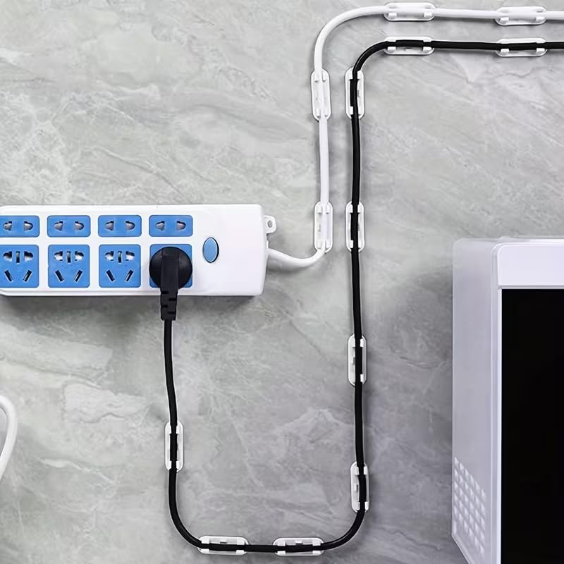 50pcs Adjustable Cable Clips - Sticky Wire Organizers for TV, PC & Ethernet Cords Under Desk & Wall Cord Management, Durable Plastic Adhesive Mounting, Damage-Free Removal for Home Office Organization